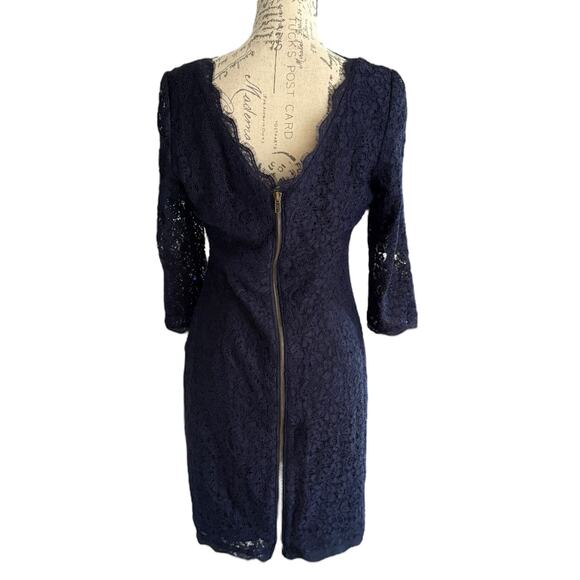 Adrianna Papell Blue Semi Formal 3/4 Sleeve Lace Sheath Dress Size 10P - Picture 2 of 6